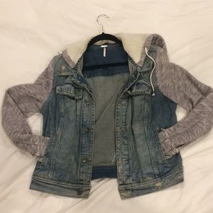 Free People Jackets & Coats - Free People Denim and Knit Hoodie Jacket Free People Jackets & Coats - Free People Denim and Knit Hoodie Jacket